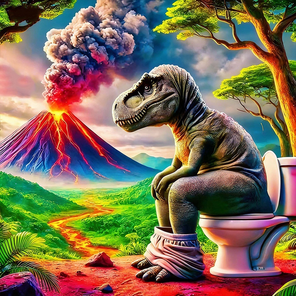 Volcano Kit Eruption - EverShine DIY Diamantborduurwerk Dinosaurus Toilet Mozaïek